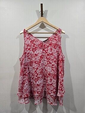 Lane Bryant Size 20 Red White Floral V Neck Layered Tank Top